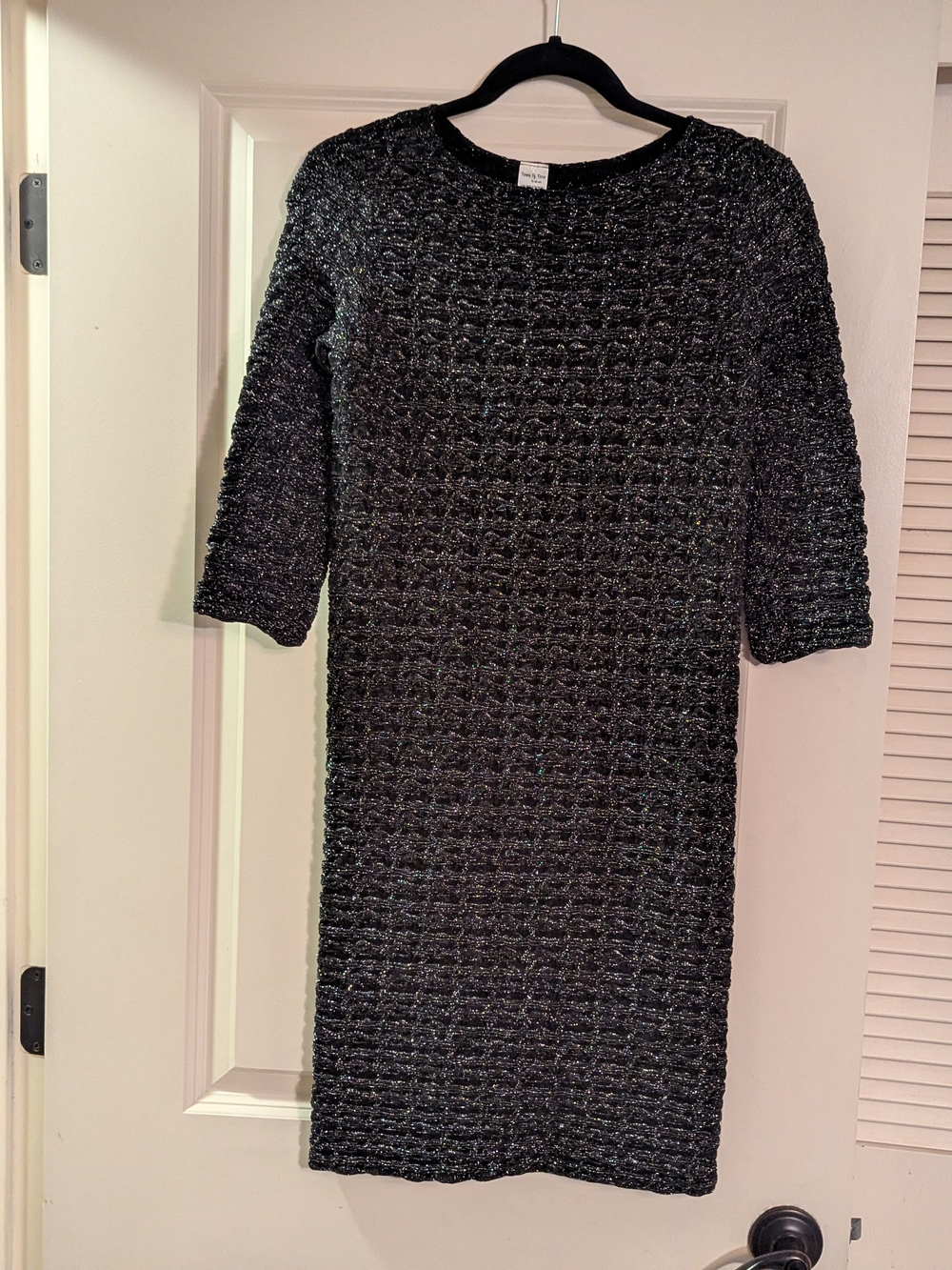 Textured Black Knit Sheath Dress - Women